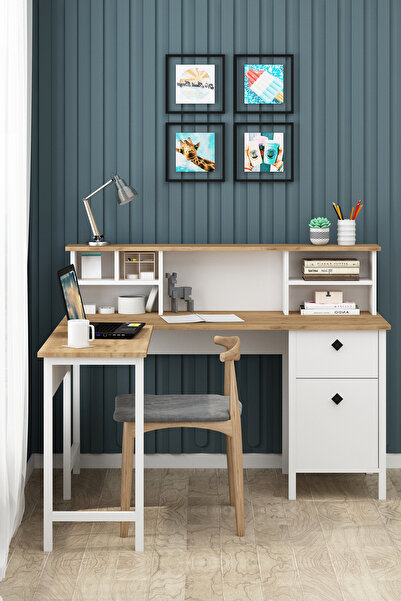 Avmpark Remy L Köşe Sepet Beyaz Raflı Bilgisayar Ofis Masası Çalışma Masası