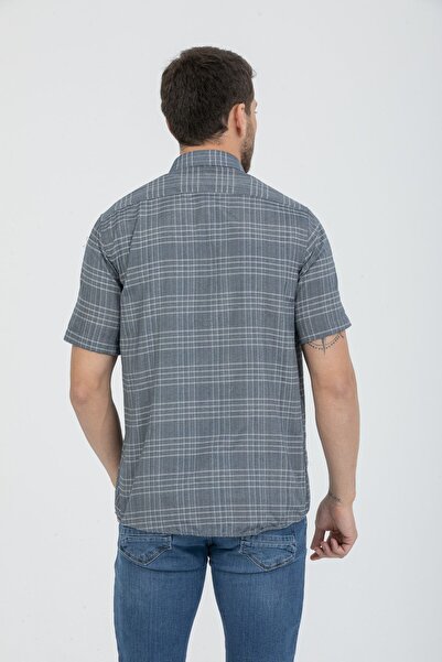 Varetta Ανδρικό κοντομάνικο βαμβακερό πουκάμισο μπλε ατσάλι - Σχέδιο καρό