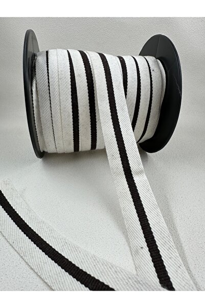 paşateks since 1995 şekil Panglică țesătă cu dungi alb/maro de 3 cm - 5 metri