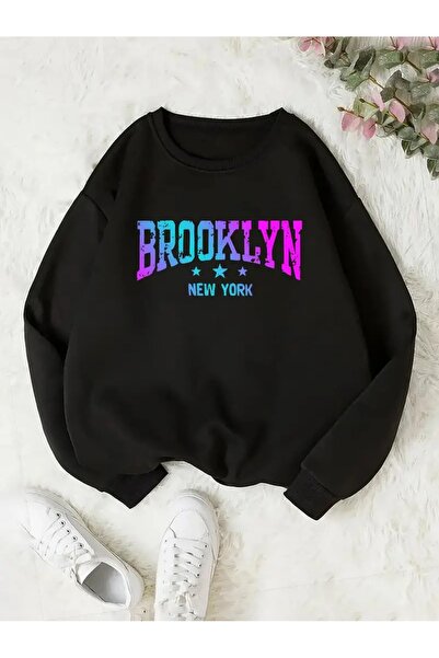 PALPİTO Crna majica Brooklyn Štampano Oversize kroj za žene - okrugla kragna