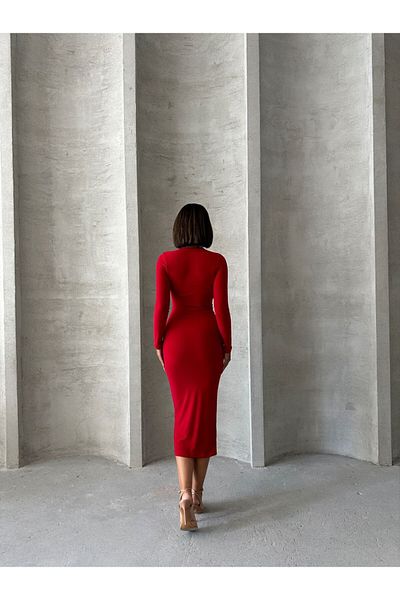 Brood Crew Neck Long Sleeve Gathered Sandy Pencil Model Dress