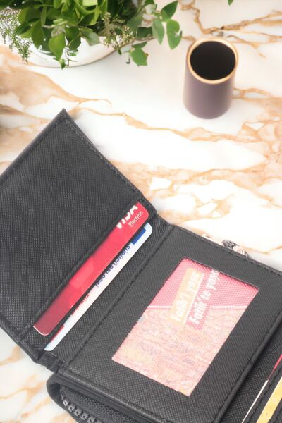 dericom Kadın Kırınkıl Kumaş Çıtçıtlı Ve Fermuarlı Şık Siyah Cüzdan Kartlık Aksesuar