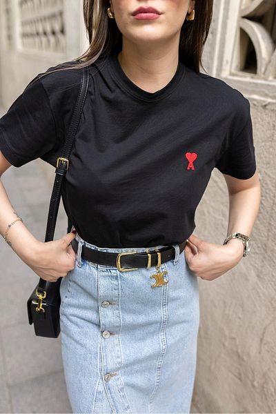 PALPİTO Tricou de damă oversize cu broderie neagră A Heart