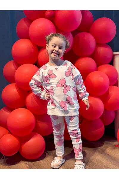 GÖKJOY BUTİK Premium Quality Comfortable Molded Cotton Kids Set - Bow Print Detailed
