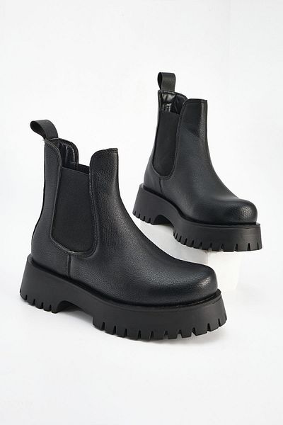 Marjin Women's Thick Sole Elastic Side Band Daily Boots Kolev Black
