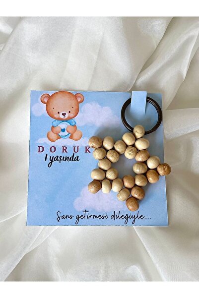 20Pcs Name Custom Written Birthday Newborn Gift Card Wooden Beads Star Keychain