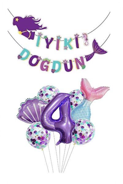 BİDOLUMUTLULUK Deniz Kızı Folyo Set Konsept Doğum Günü Set Yaş Rakam Folyo