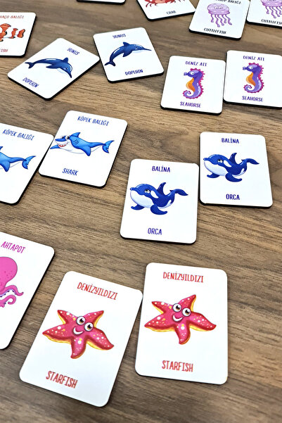 metafortoys 24 Parça Ahşap Denizaltı Zeka Kartları Eşleştirme Oyunu Ahşap Oyuncak