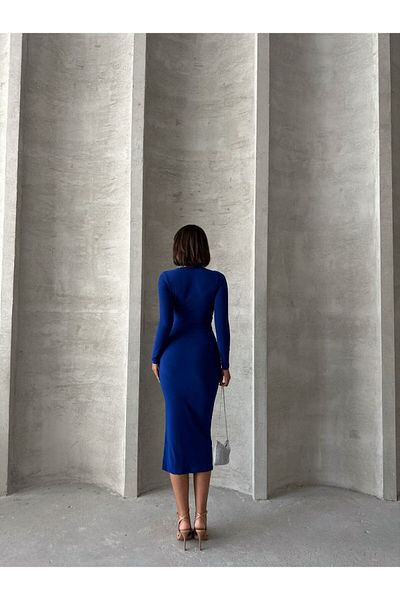 Brood Crew Neck Long Sleeve Gathered Sandy Pencil Model Dress