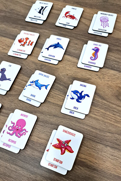 metafortoys 24 Parça Ahşap Denizaltı Zeka Kartları Eşleştirme Oyunu Ahşap Oyuncak