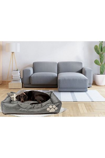 Patili Evler Large Size Dog Bed with Anthracite Bone Pillow 80x110 cm- Xxl- Bone Padded