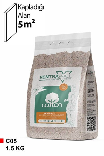 Ventrawall Ipek Sıva | Canlı Sıva | Isı Ve Ses Yalıtımlı Sıva | %100 Pamuk | Krem | C05-1,5 Kg | 5m²