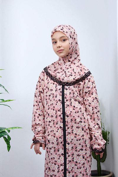 Kutay Collection Children's Prayer Dress - Floral Patterned, Young Ferace, Anti-Sweat Clothing