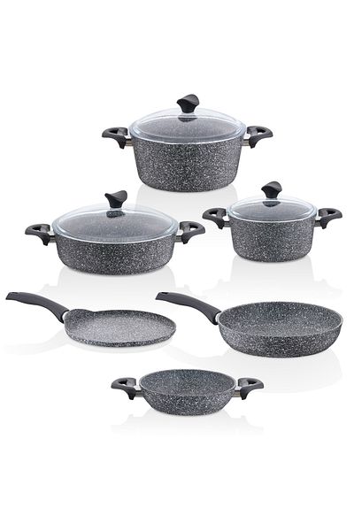 Taç Mastercook Pro 9 Piece Gray Granite Pot Set