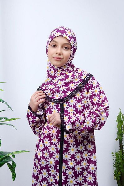 Kutay Collection Children's Prayer Dress - Floral Patterned, Young Ferace, Anti-Sweat Clothing