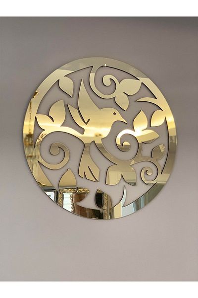 Numa Concept Pasăre Zburătoare Printre Flori Decorare Perete Plexiglass Auriu Pe MDF 40x40 Cm