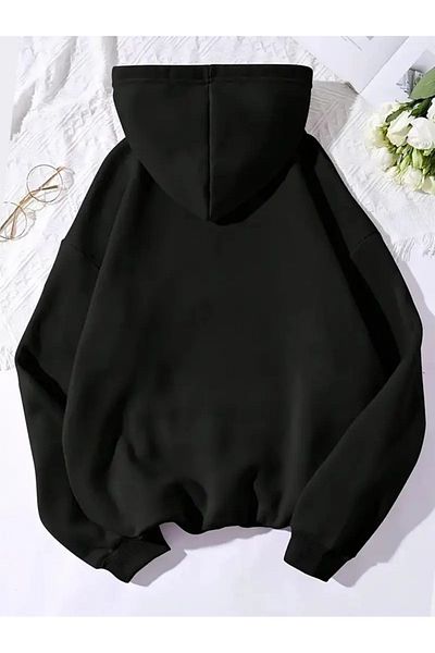 PALPİTO Black Pumpkin Spice 3 Thread Hooded Hoodie Sweatshirt - Women