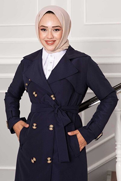 EBRUTESETTÜR Comfortable Fit Double Breasted Button Detailed Sleeves Adjusted Trench Coat