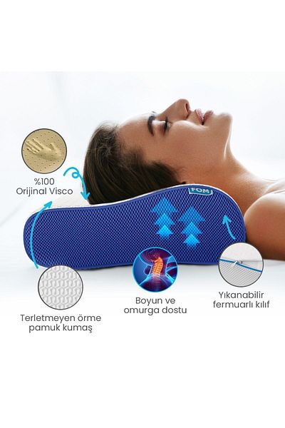 FOM Orthopedic 2-Piece Flex Sleeping Pillow Campaign - Visco Comfortable, 60x40x14/11 Navy Blue
