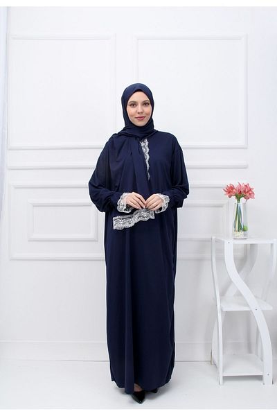 Kutay Collection Seasonal Women's Prayer Dress with Lace and Headscarf - Anti-Sweat Prayer Clothing