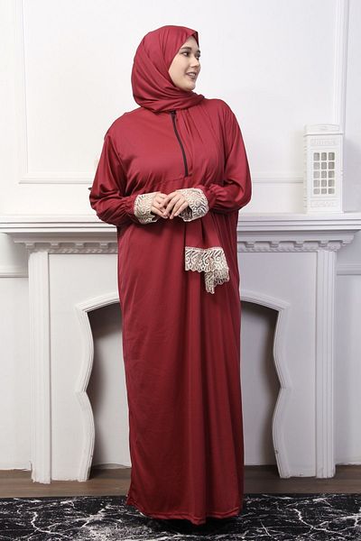 Kutay Collection Κόκκινο κομψό γυναικείο φόρεμα προσευχής - Εποχιακό, μαντίλα, ρούχα κατά του ιδρώτα και Ferace