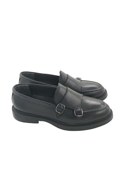 MİLONEK 20241395121   Men's Black Flotter - Casual, Double Buckle