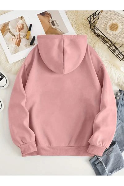 PALPİTO Airplane Printed Unisex Pink Hoodie Sweatshirt - 3 Thread Hooded