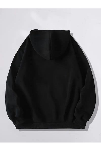 PALPİTO Milano Printed Black Women's Hoodie - 3 Thread Hooded Sweatshirt