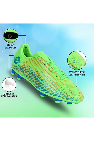 Nivia Encounter 10.0 Football Shoes (Neon Green/Aster Blue, 3 UK/ 4 US / 37 EU)