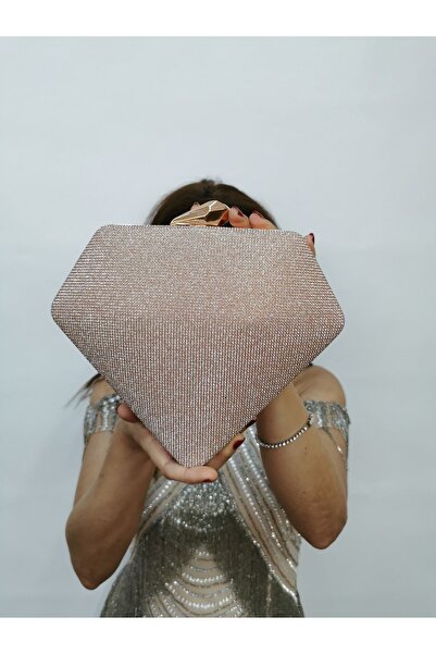 NAZART Women's Big Stone Look Powder Evening Clutch Chain Strap Handheld Wedding Engagement Night Shoulder Bag