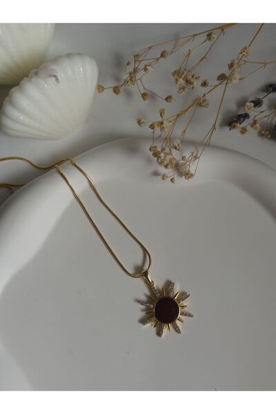 Vola Collection Handmade Pirinç Üzeri Altın Kaplama Güneş Şeklinde Kadın Koly...