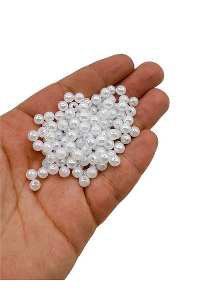 Ebruli Boncuk Σετ 50 Gr 6mm Λευκές Στρογγυλές Ακρυλικές Χάντρες