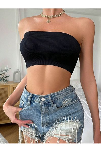 Fancy&Dancy Black Strapless Crop Women's Camisole Fabric