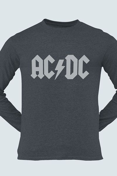 ROCKANDROLL Ανδρικό χτενισμένο βαμβακερό μπλουζάκι με λογότυπο Acdc Crew Neck μακρυμάνικο ανθρακί