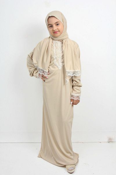 Kutay Collection فستان صلاة موسمي من الدانتيل للفتيات المراهقات