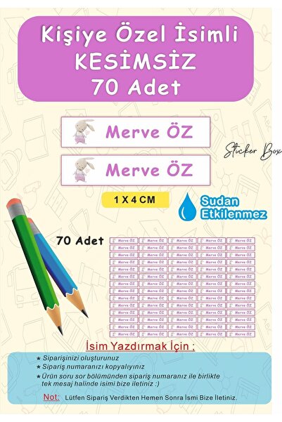 Think And Print Okul Etiketi Sevimli Pembe Tavşan Kalem Defter Etiketi Özel I...