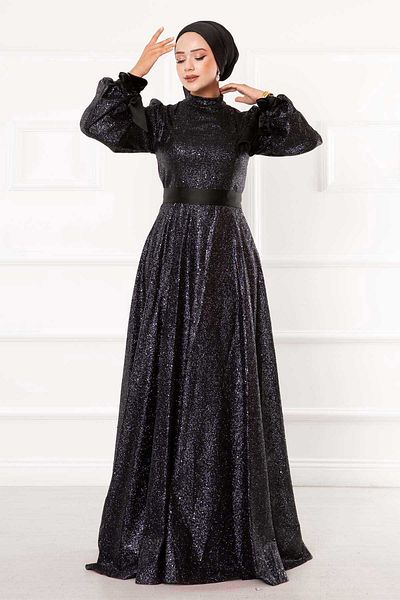 EBRUTESETTÜR Sequin Sequin Hijab Evening Dress with Sleeve Ties