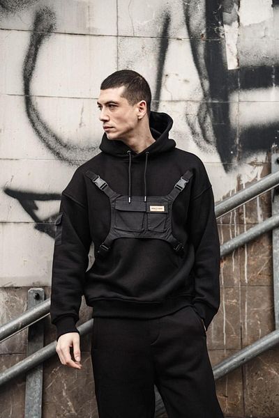 HYPERS Black Men's Oversize Sweatshirt with Bag Pocket Hood