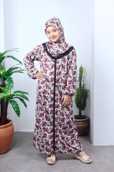 Kutay Collection Children's Prayer Dress - Floral Patterned, Young Ferace, Anti-Sweat Clothing