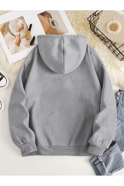PALPİTO Gray Airplane Printed Unisex Hoodie Sweatshirt - 3 Thread Hooded