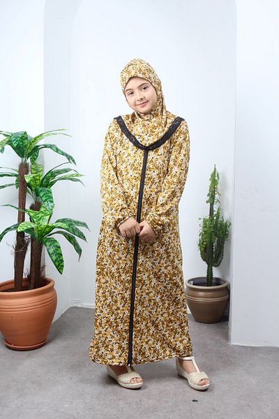 Kutay Collection Children's Prayer Dress - Floral Patterned, Young Ferace, Anti-Sweat Clothing