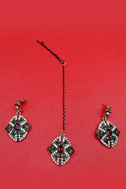 Kaftan Collection 3 Piece Indian Earrings and Forehead Set