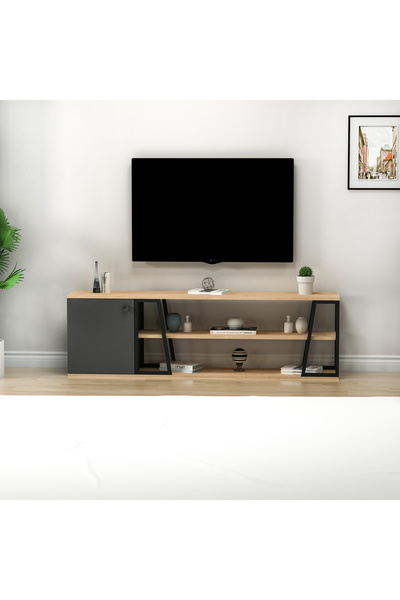 ARNETTİ Lorenzo Demir Ayaklı Dolaplı Tv Sehpası, Safirmeşe Siyah Demir - Lorenzo Dolaplı
