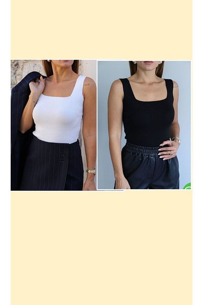 Qu Style Γυναικεία πλεκτά μπλούζα με τετράγωνο γιακά για την ημέρα του Αγίου Βαλεντίνου, Μαύρη Λευκή