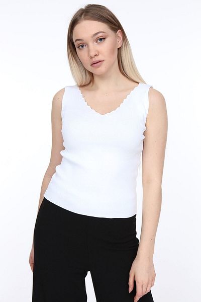 Ananas White Battal Ladder Neck Strap Knitwear Καλοκαιρινή Μπλούζα - Εσωρούχο