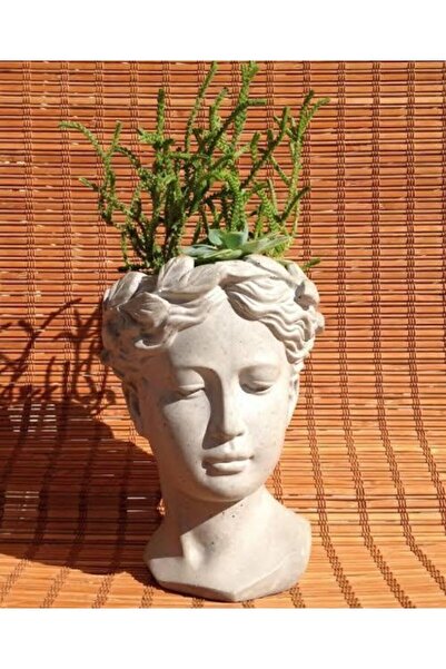 FLORADA Antik Helen Kafası Beton El Yapımı Büst Saksı Beyaz
