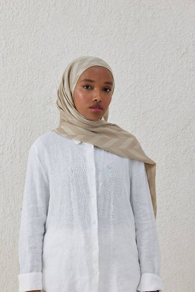 VALOR Honey Beige Jacquard Shawl - Herringbone Patterned