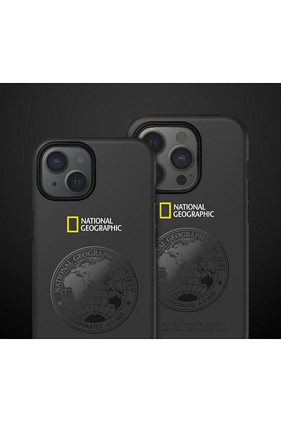 NATIONAL GEOGRAPHIC جراب حماية مزدوج من جلوبال سيل لهاتف آيفون 14 بلس - أسود