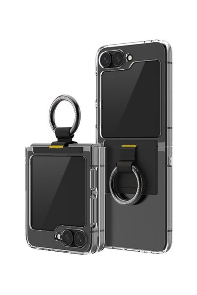 NATIONAL GEOGRAPHIC جراب رفيع من الكريستال بحلقة معدنية لهاتف Galaxy Z Flip 6 V2 - أسود