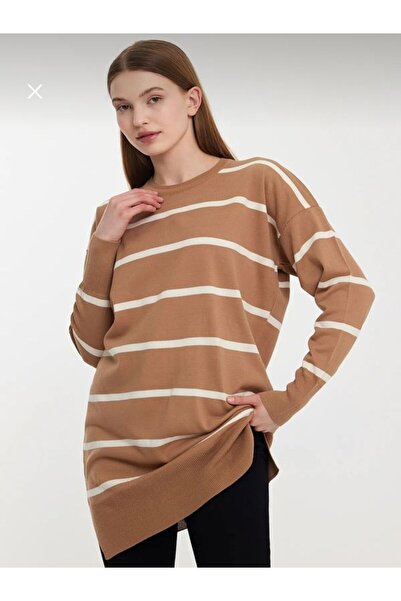 Sfg Life Moda Hijab Women's Clothing - Crew Neck, Split Skirt, Single Plate, Mercerized Front Striped